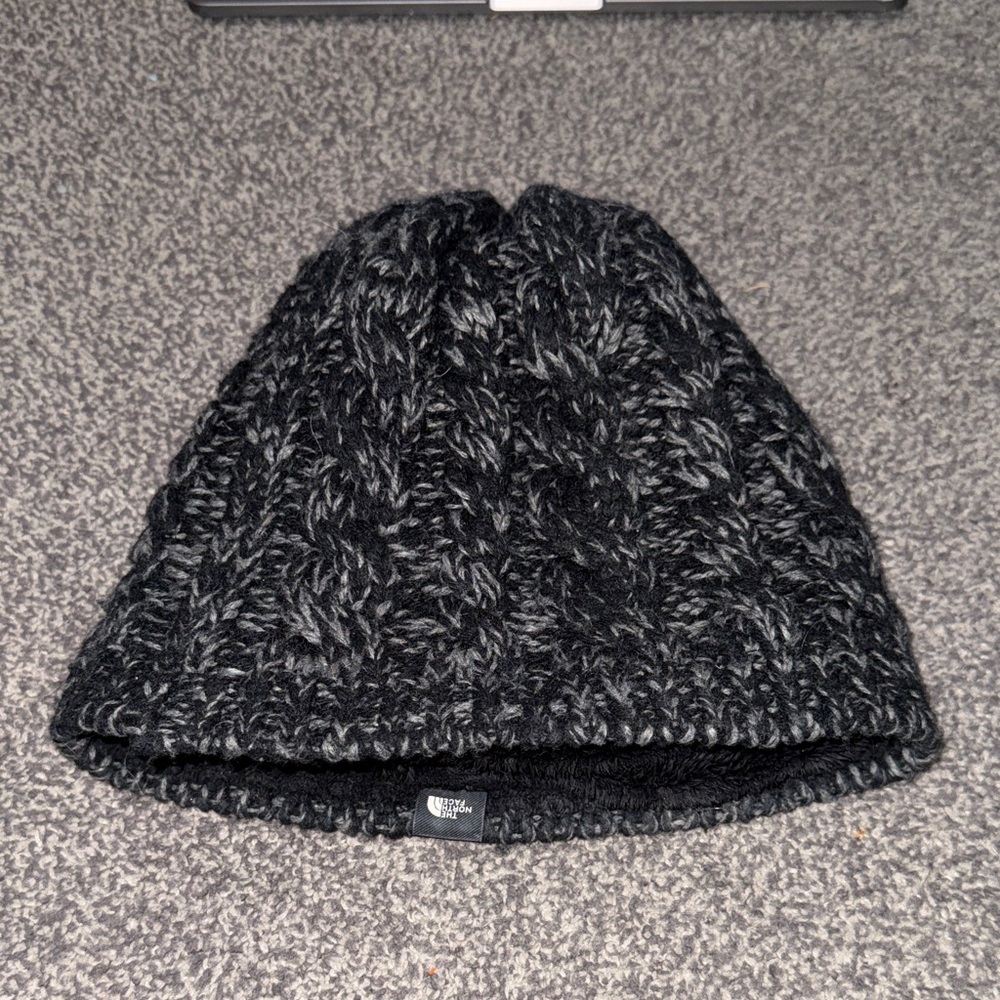 The North Face Fleece Lined Knit Beanie Black Grey Marled